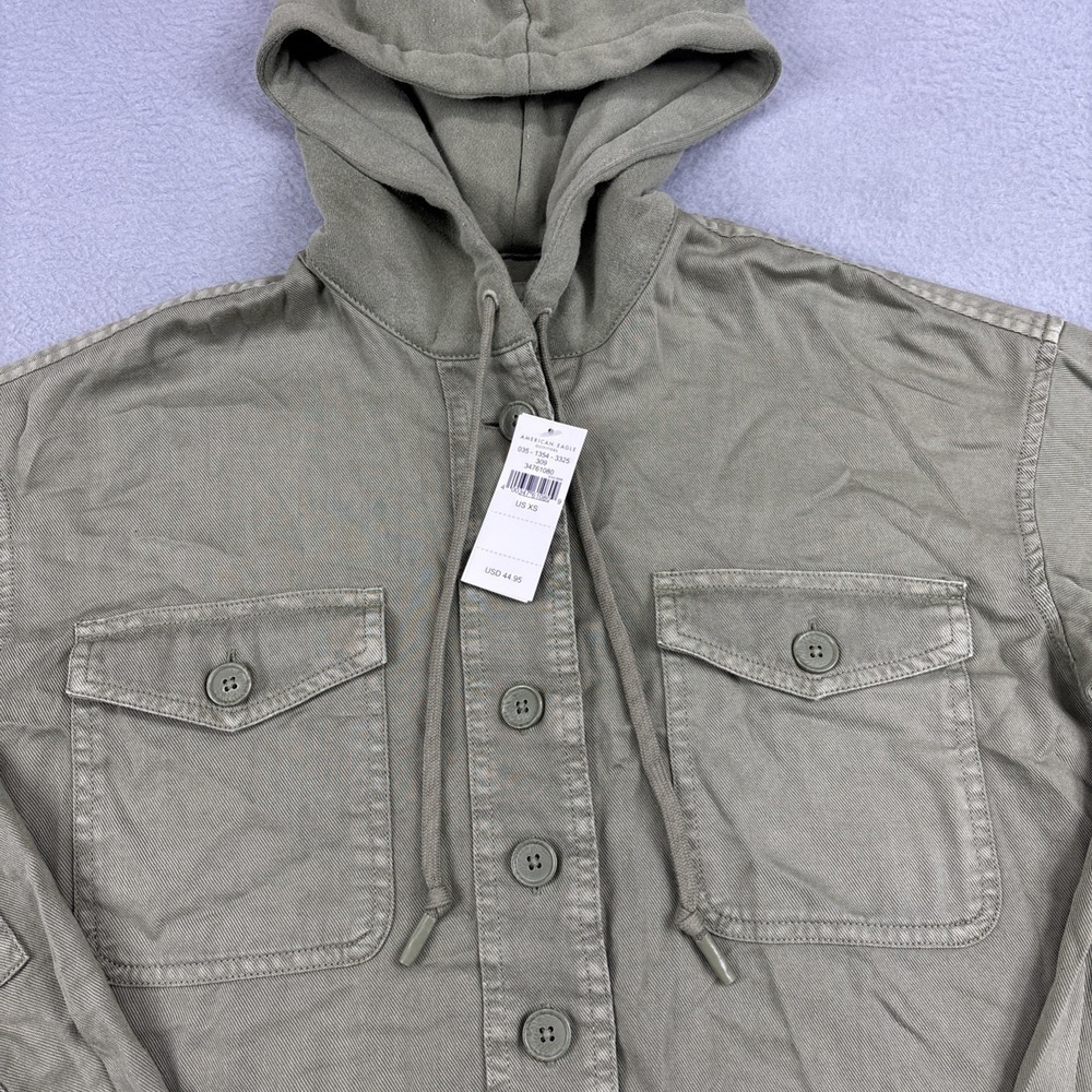 NWT American Eagle Cropped Military Hooded Shirt Jacket Shacket Olive Womens XS - Picture 4 of 14
